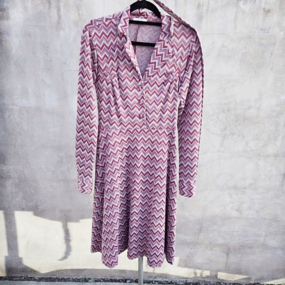 Vintage 90s Layers Chevron belted knit dress